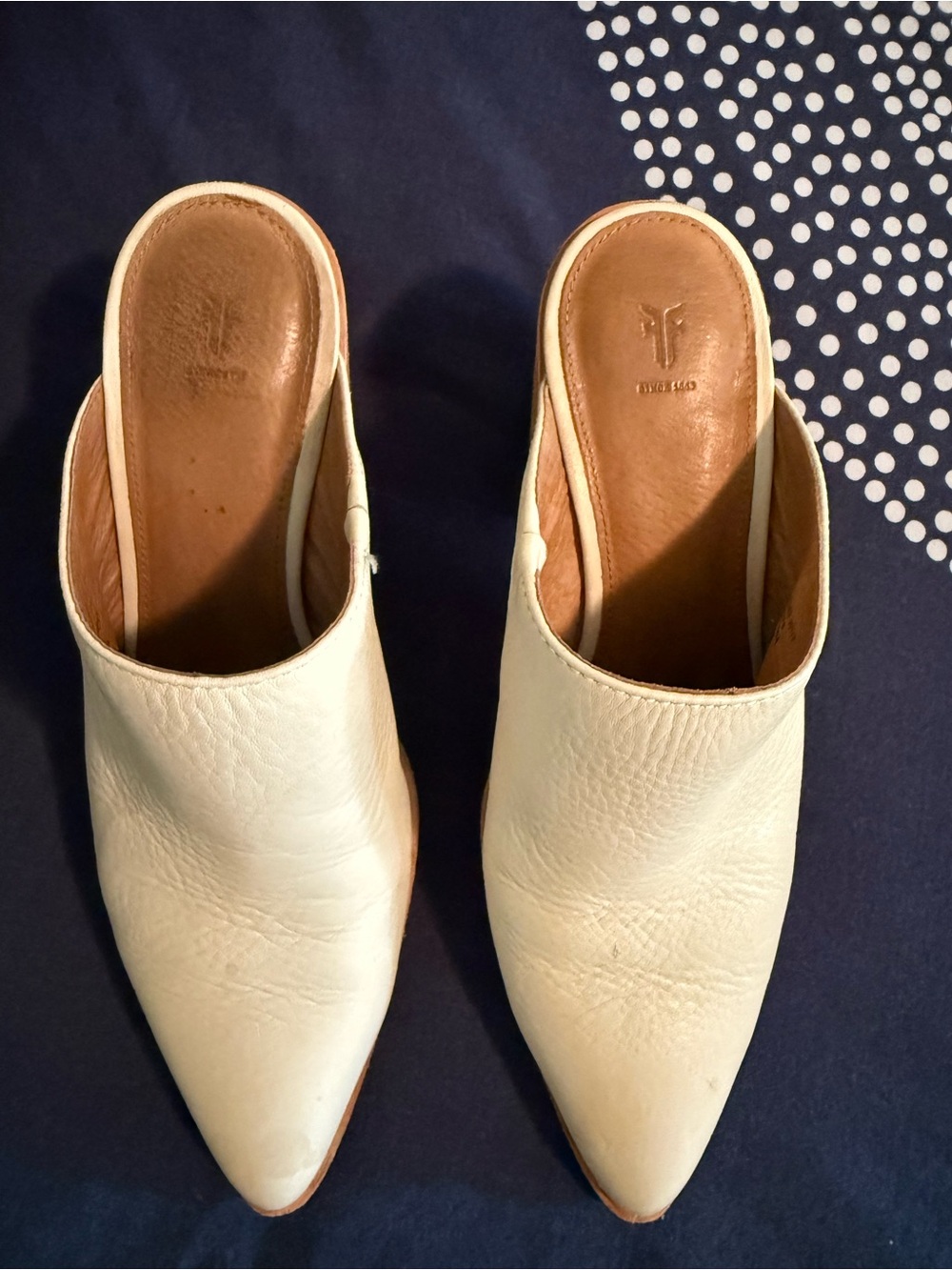 Frye Ivory Leather Pointed Backless Mules